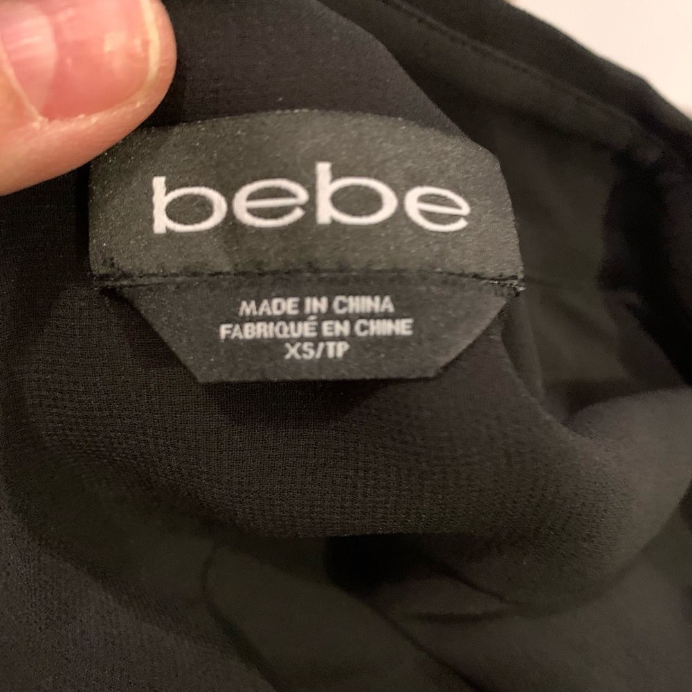 Bebe Black Sequin Collared Button-Down Blouse - image 3